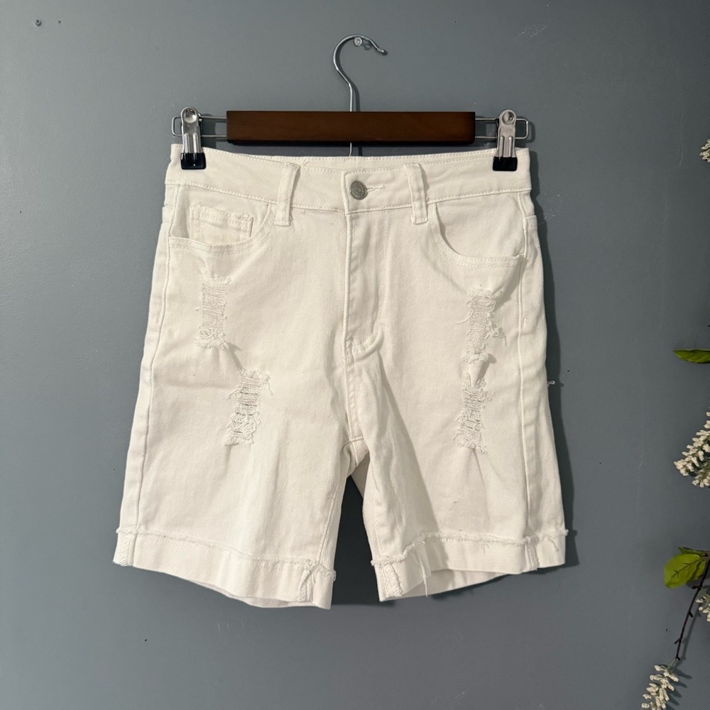 White Distressed Denim Shorts